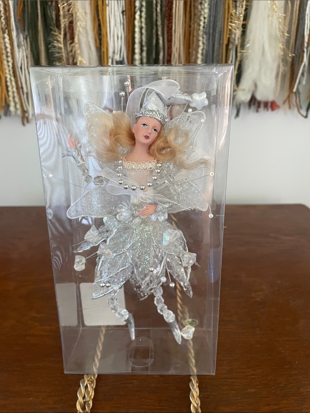 Silver Glitter Fairy Ornament with Blonde Hair